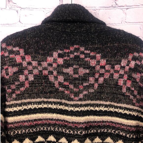 Lucky Brand Cowl Neck Drop Shoulder Geometric Front Pocket Wool Knit Sweater L - Picture 7 of 14
